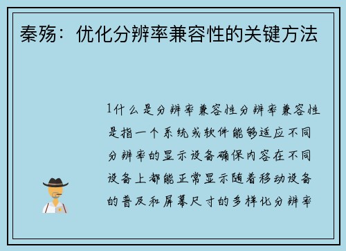 秦殇：优化分辨率兼容性的关键方法